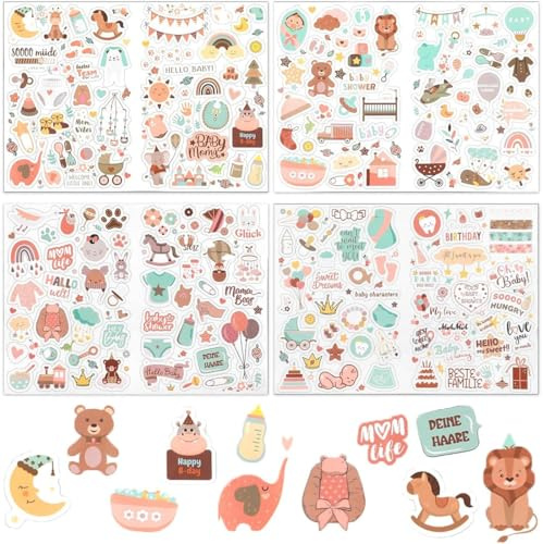 Jeyorzy 408 Pezzi Album Fotografico Neonato con Adesivi Sticker Divertenti per Animali - Ideale per Battesimi/Scrapbook