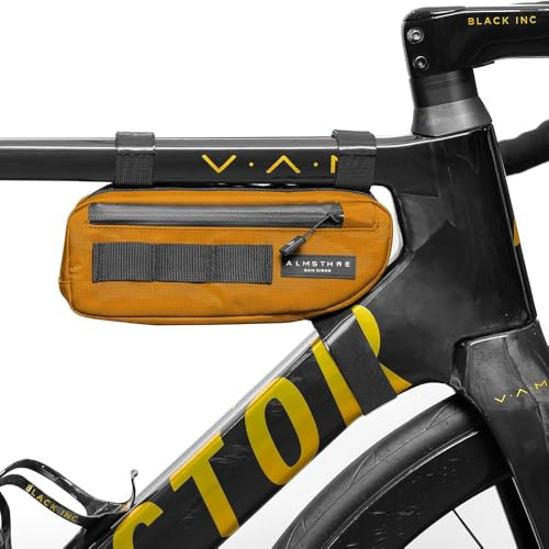 ALMSTHRE Bolsa compacta para Cuadro de Bicicleta, Color Dorado californiano, Resistente a la Intemperie, Cremalleras Impermeables y Acceso de Doble Cara para Marcos de Carretera, MTB y Bicicletas
