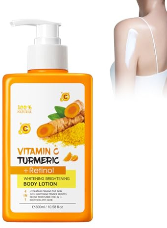 Vitamina C and Turmeric Body Lozione - 300 ml, lozione illuminante per il corpo vitamina C con curcuma per schiarire la pelle, crema idratante per pelle secca, trattamento idratante e illuminante