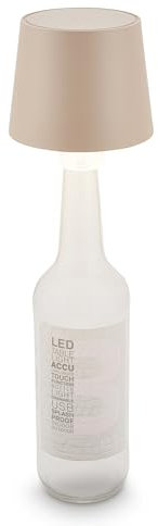 BRILONER - LED Flaschenlampe kabellos mit Touch, dimmbar, warmweiße Lichtfarbe, Flaschenleuchte, LED Lampe, Akku Tischleuchte, Weinlampe, Flaschenlampe Aufsatz, 10,5x11,5 cm, Beige