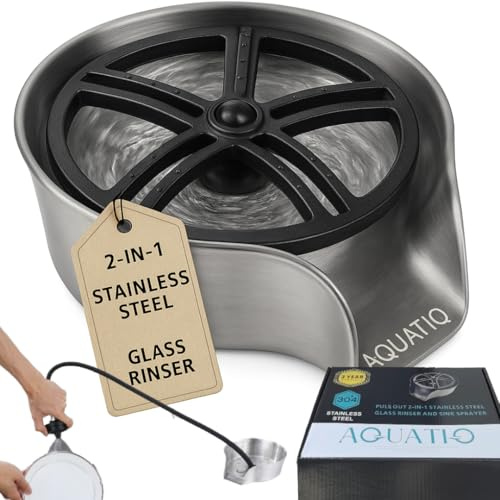 AquatiQ 2 in1 Glass Rinser for Kitchen Sink, Stainless Steel Cup Cleaner