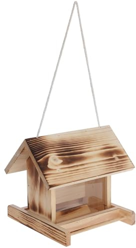 Kerbl Hobbyfarming 87036 Vogelfutterhaus, Aus Holz, Wetterfestes Dach, Schutz durch Glasscheiben, Sichtfenster zur Füllstandsanzeige, Reißfeste Kordel, Mit Sitzstange, Für Wildvögel
