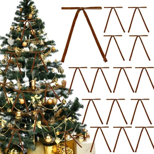 Yanmucy Lot de 24 nœuds en velours à paillettes pour décoration de sapin de Noël, couronne de Noël, emballage cadeau, fête, escalier - Bordeaux - 12,7 x 17,8 cm (marron)