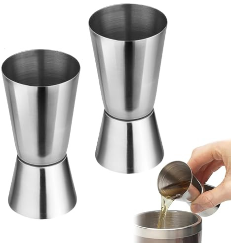 2 pezzi cocktail jigger,dosatore cocktail 2 cl 4 cl,doppia tazza di misurazione dosatore alcool in acciaio inossidabile, misuratore di vetro per gin,whiskey,alcool, accessori da bar e cocktail di alta