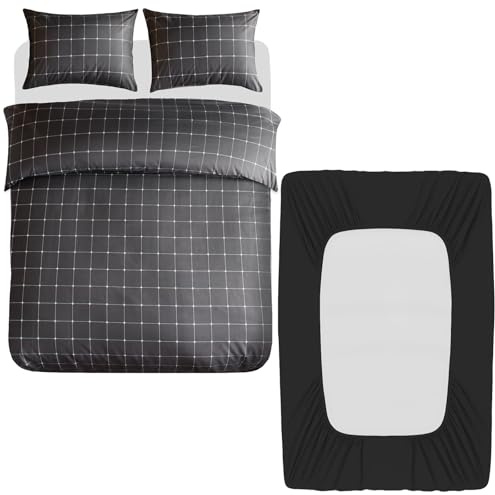 Lazzaro 4 Pcs Double Duvet Set - Premium Microfibre Quilt Cover Bedding Set | OEKO-TEX Certified, Reversible, Zipper Closure, Ultrasoft Quilt Cover, Double (200 x 200 cm), Non Iron , Machine Washable