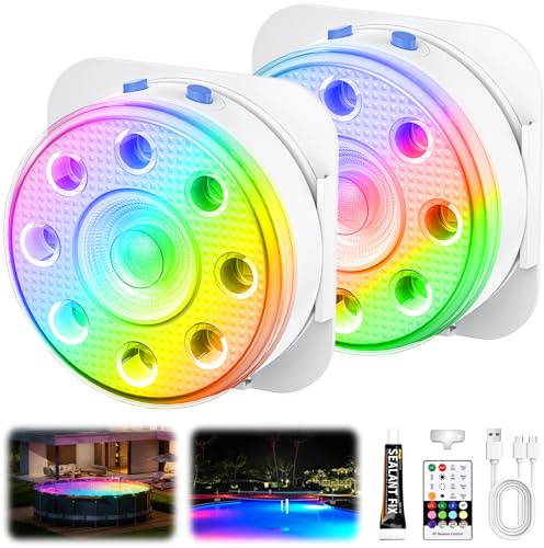 Eyoushow Lumiere Piscine avec Télécommande, 2 Lampes LED RGB Submersibles Rechargeables, Éclairage Magnétique Flottant pour Piscine, Étanches IP68, Lampe Piscine pour Baignoire Étang Fête