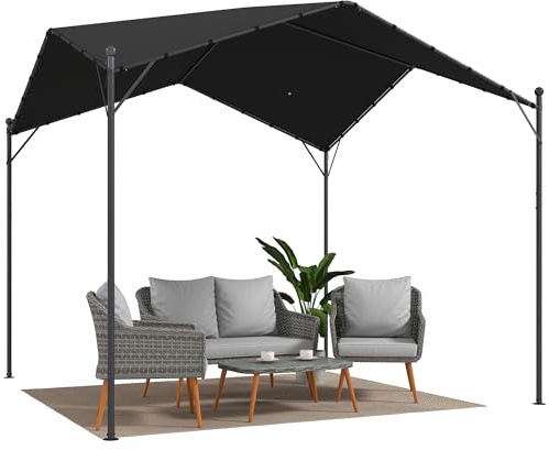 Outsunny Pérgola de Jardín 3x3 m, Cenador de Jardín con Techo Inclinado, Dosel UPF30+ y Estructura de Metal Galvanizado, Pabellón para Exterior, Patio, Terraza, Gris Oscuro