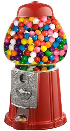 Vintage Gumball Machine - 11-Inch Retro-Style, Coin-Operated Cast Metal Vending Machine with Glass Globe and Free Spin by Great Northern Popcorn (Red)
