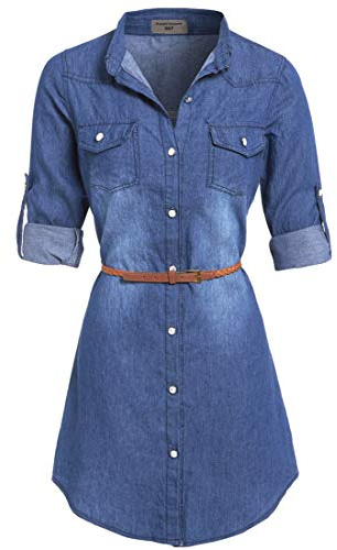 SS7 NEW Vintage Denim Blue Shirt Dress Sizes 8-14 (UK - 12, Denim Blue)