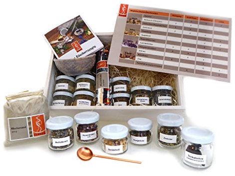 Fumaga – Räucherset in Holzkiste „Meine kleine Räuchermanufaktur“ - Räuchermischungen kreativ selbst gestalten -