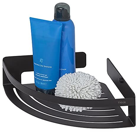 Tiger Duschkorb Caddy Eckversion groß, Duschablage aus Edelstahl, Schwarz pulverbeschichtet