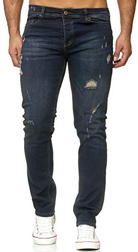 Reslad Jeans herr sliten look slim fit denim stretch jeans byxor RS-2062, Mörkblå (2090), 29W / 32L