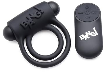 BANG! Remote Control 28X Vibrating Cock Ring & Bullet – Black Silicone