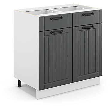 Vicco Küchenunterschrank Fame-Line, Anthrazit/Weiß, 80 cm ohne Arbeitsplatte