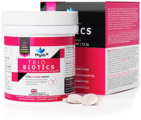 Physis Oral Probiotics for Women | 180 Tablets | Feminine Care Vaginosis Treatment | Probiotics for Women Gut Health | 3in1 Healthy Gut Flora, Reduces Bloating & Yeast Control