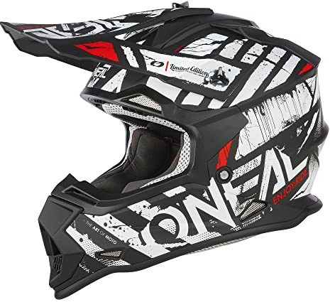 O'NEAL | Casco de Motocross | MX Enduro | Norma de Seguridad ECE 22.06, Aberturas de ventilación para una refrigeración óptima | Casco 2SRS Glitch V.23 | Adulto | Negro Blanco | Talla XXL (63/64 cm)