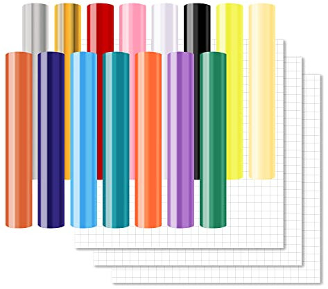 15 Stück Smart Adhesive Vinyl Permanent für Cricut Explore 3/Maker 3 Plotterfolie Selbstklebend Vinylfolie 13*13 Zoll Vinyl Plotter Film mit 3 Transferfolie Plotterfolie für DIY Handwerk & Dekoration