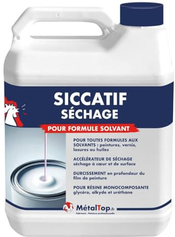 Metaltop - Siccatif Sechage - 1 L - Accélérateur de séchage pour peinture, vernis, lasure, huile ou cire.