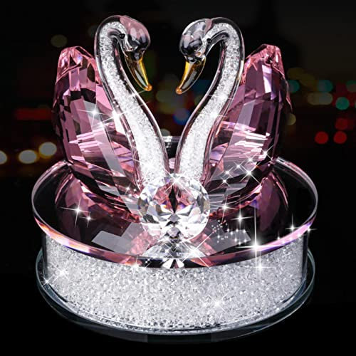 XINGYUANHE Exquisite handgemachte Kristall Schwan Kristall Tierfiguren Glas Auto Ornament Dekor Paar Schwan mit Basis Home Decor