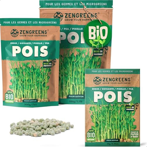 ZenGreens® - Bio Erbsen Samen - Wähle zwischen 10g, 200g und 500g - Erbsensamen mit Keimrate von über 97% - Erbsen Keimsprossen - Saatgut zum Sprossen ziehen - wiederverschließbare Verpackung