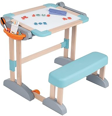 Smoby - Holzschreibtisch 2-in-1 - Zusammenklappbar, Schreibtisch und Kreativtafel, viel Zubehör, aus Buchenholz, für Kinder ab 3 Jahren