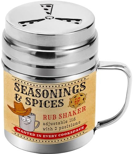 CUSINIUM 10 oz Seasonings Spice Shaker - BBQ Dry Rub Shaker - Cooking Dredge with Adjustable Fan-Style Lid and Handle