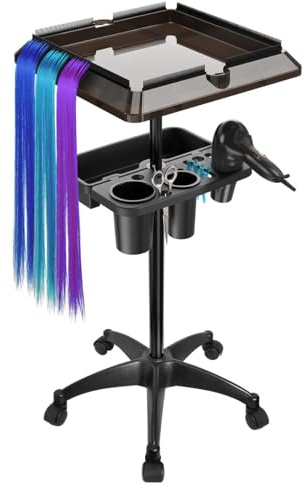 Johgee Salon Tray Cart with Extra Storage Space, Salon Rolling Tray, Adjustable Height Salon Tray on Wheels, Removable Hair Extension Tool Tray for Hairdressers, Color Tray for Salon Home Use