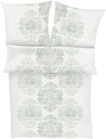 Zeitgeist Porticello Winterbettwäsche 135x200cm - 100% Baumwolle. Reißverschluss, flauschig warm, 2tlg. Bettwäsche weiß grün