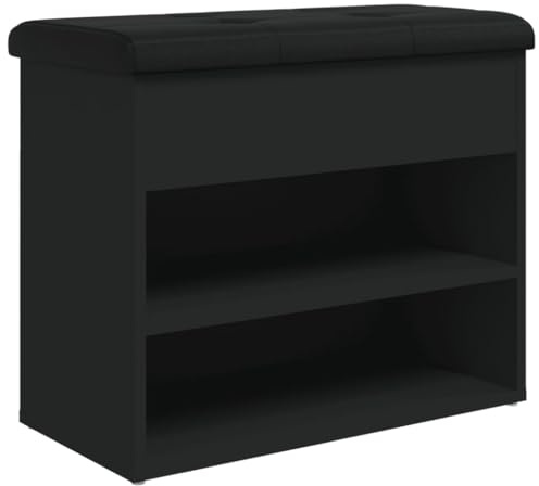 vidaXL Banc à Chaussures, Meuble de Rangement avec Coussin, Banc de Couloir avec Étagère Entrée Salon Intérieur, Moderne, Noir Bois d'Ingénierie