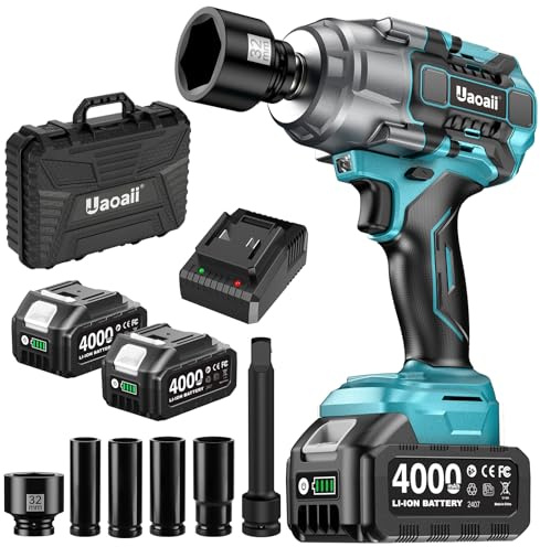 Uaoaii 1400N.m(1010ft-lbs) Cordless Impact Wrench Torque Beast, 1/2 Battery Impact Gun w/ 2X 4.0Ah Battery, 5 Sockets & Storage Box, Electric Impact Wrench for Truck RV, Maintenance Duty, IW810