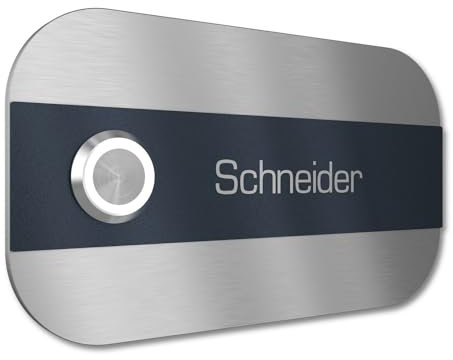 Graviers Design Campanello famiglia con LED a pressione con incisione di 1 nome - Campanello V2A in acciaio inox 140x80 mm - da incasso selezionabile da esterno per porta d'ingresso casa