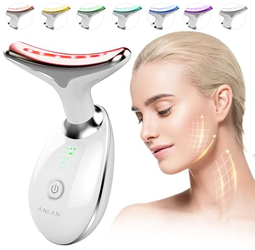 ANLAN Massaggiatore Antirughe Viso EMS Lifting del Collo, Impacco Caldo a 45°Temperatura Costante, Lampada Di Bellezza A 7 Colori