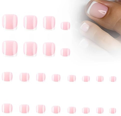 SGERUFZ 24PCS Faux Ongles de Pied Courts Sticker Orteil Nail Art Couverture Complète Avec Autocollant à Ongles Accessoires Bricolage Ongle Artificiels Carrés avec Colle Cadeau Femme Fille
