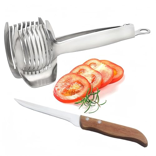i Kito Tomato Lemon Slicer with Tomato Knife Set,Handheld Even Slicing Guide Cutter Tools,for Round Fruit and Veggies, Multi Kitchen Cutting Gadgets