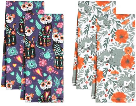 Jogoico Paños de Cocina Gato 4 Unidades Trapos de Cocina 100% Algodón Toallas de Cocina 45 x 70cm Toallas de Té Suaves Toallas de Barra Absorbentes Paños Cocina Multiusos Trapos Cocina - 2 Temas