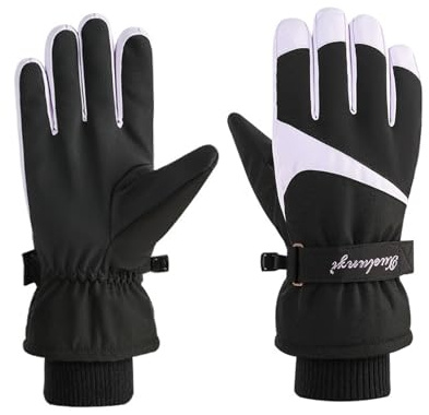 Andiker Guantes de esquí, guantes térmicos impermeables y resistentes al viento, guantes de invierno con pantalla táctil antideslizante con hebilla antipérdida para esquiar al aire libre (Negro, talla