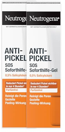 Neutrogena Anti-Pickel SOS Soforthilfe-Gel 2x15ml,reinigendes Anti Pickel Gel mit 0,5 Prozent Salicylsäure BHA,schnell-einziehendes Gesichtspflege Gel reinigt die Poren dank gezielter Peeling-Wirkung