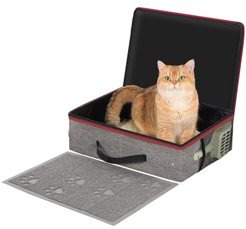 Avont Caja de Arena Portátil para Gatos, Bandeja de Arena para Gatos, Impermeable y Antifugas, Plegable con Tapa con Cremallera, Alfombrilla y Pala, Ideal para Hoteles y Coches - M