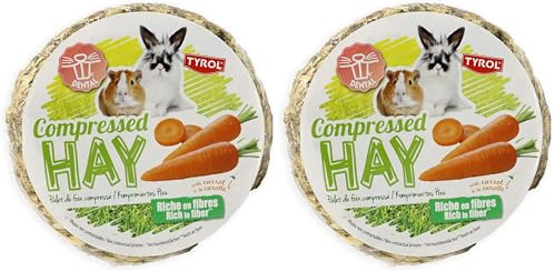 Tyrol - Palet Foin Compressé Carotte - Nourriture Lapin et Rongeurs - Foin Lapin Riche en Fibres - Nourriture Complémentaire - Format Compressé et Pratique - Aliment Equilibré - 240G (Lot de 2)