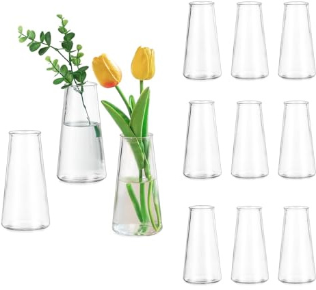 Glasseam knoppvaser i mittstycke: 12 st liten vas set för bröllopsfest bord mittstycken hem vardagsrum matbord dekorationer – klar blomvas för födelsedagsdekor