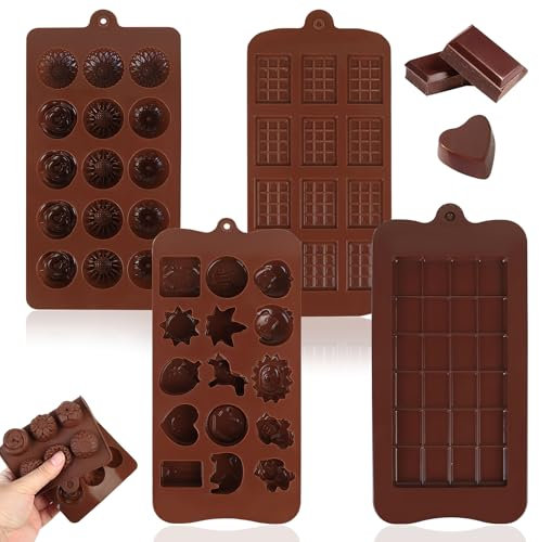 4 Stück Schokoladenform Silikonform Schokoladentafel Form Tiefe, Schokoladen Form, Silikon Schokoladenformen Tafel, 12 Zellen/15 Zellen/24 Zellen Silikonform für Schokolade Praline Süßigkeiten