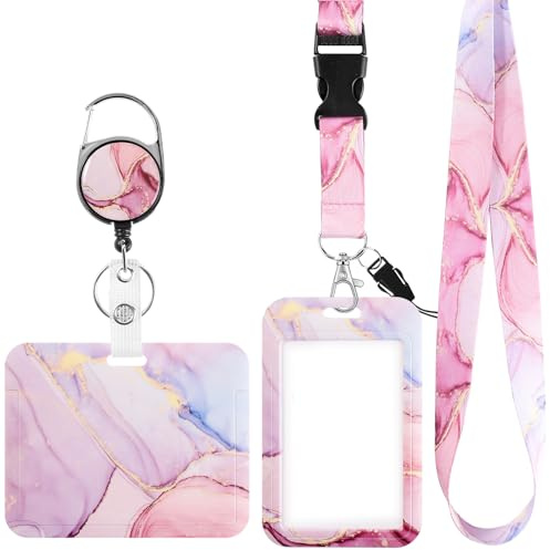 Porte Badge Tour de Cou avec 2 Porte-cartes, Porte Badge Enrouleur Retractable Cordon avec Fermoir Mousqueton Pivotant pour Étudiants Infirmières Employés Carte d'Identité Carte de Bus