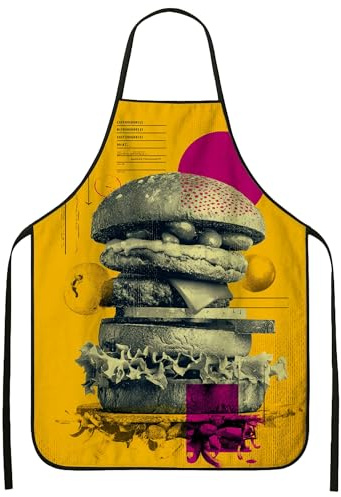 Delantal moderno abstracto de hamburguesa, diseño culinario amarillo para cocina, barbacoa, parrilla y artes culinarias, Amarillo, 24x31 Inch