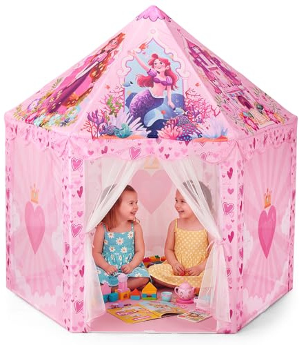 cosone Prinzessin Spielzelt – Großes Kinderspielhaus für drinnen & draußen, Prinzessinnen-Schloss Zelt für Mädchen, Kinderzimmer Deko ab 3 Jahren, 140 × 140 cm