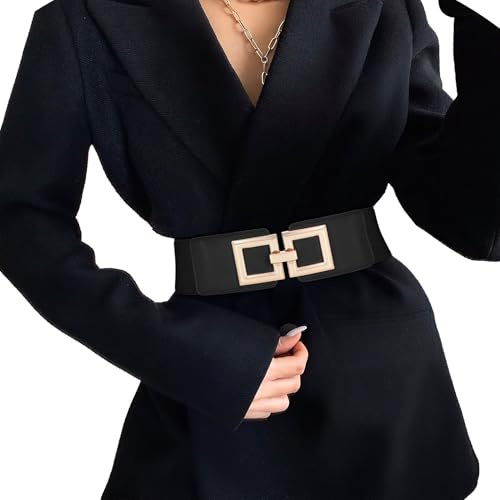 JASGOOD Ceinture Large Femme Élastique pour Robes Ceinture Femme Grande Taille Extensible Vintage avec Boucle Dorée