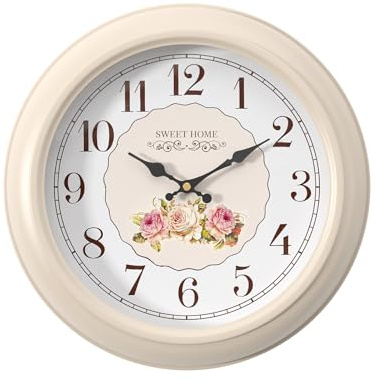Abdurey Sweet French Decorative Wall Clock,Creamy White Rose Style
