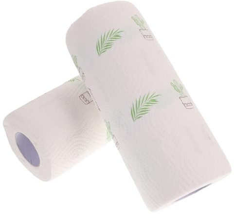 Abaodam 2 Rolls Kitchen Oil-absorbing Paper Towels Each Printed Nordic Leaf Pattern Wood Pulp Cleaning Cloths for Oil Grease Food Stain Removal Household Kitchen Supplies