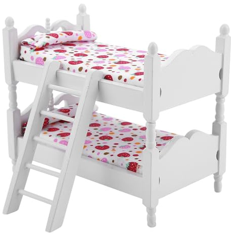 Generic Letto a Castello per Bambole 1:12, Mini Mobili per Casa delle Bambole con Design Realistico in Legno, Sensazione Confortevole Al Tatto, Geometria Cromatica Rosa Fragola Opzioni (Tipo 2)