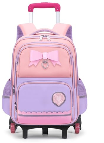 Amythe Zaino Trolley Bambina 6-10 anni - Zaino Bambini Scuola Elementare con Carrello Rimovibile a 6 Ruote - Leggero, Idrorepellente, con Fasce Riflettenti per Elementari, Viola