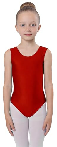 Wildarms - Body senza maniche per ragazze, per balletto, danza e ginnastica, stile canottiera, abbigliamento da danza con tessuto morbido, Rosso, 10-12